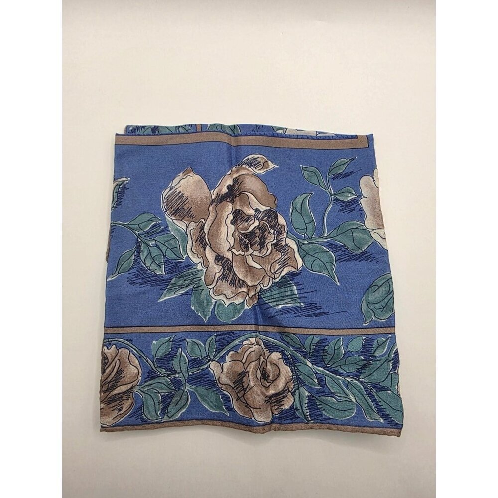 Vana Scarf Women's Blue Floral Rose 29x29" Square Silk Blend Kerchief